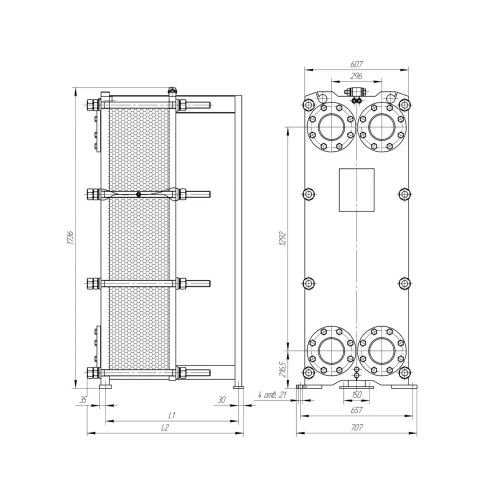 Разборный пластинчатый теплообменник TAF-62 (расчетное давление 1,6 МПа)