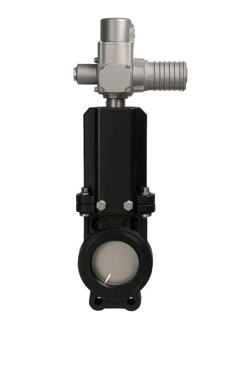 Задвижка шиберная ножевая с невыдвижным штоком TAFLINE TL81-A Ду65 Ру10 с электроприводом 100-T