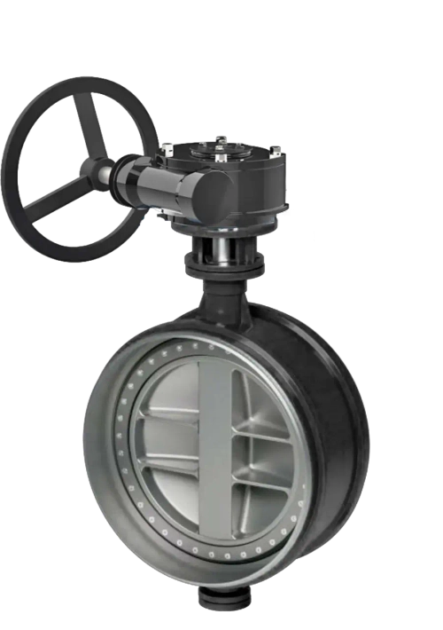 Затвор дисковый поворотный трехэксцентриковый Tafline TL63 под приварку, с редуктором, Ду600 Ру25