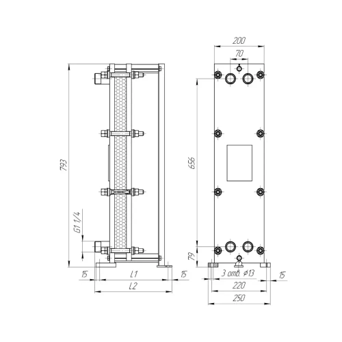 Разборный пластинчатый теплообменник TAF-08 (расчетное давление 1,6 МПа)