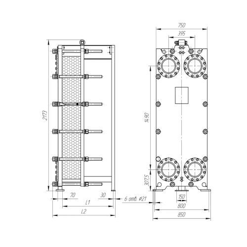 Разборный пластинчатый теплообменник TAF-100 (расчетное давление 1,6 МПа)
