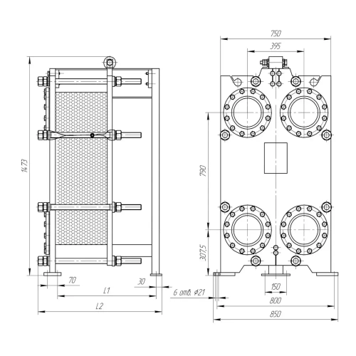Разборный пластинчатый теплообменник TAF-43 (расчетное давление 1,6 МПа)