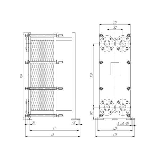 Разборный пластинчатый теплообменник TAF-19 (расчетное давление 1,6 МПа)
